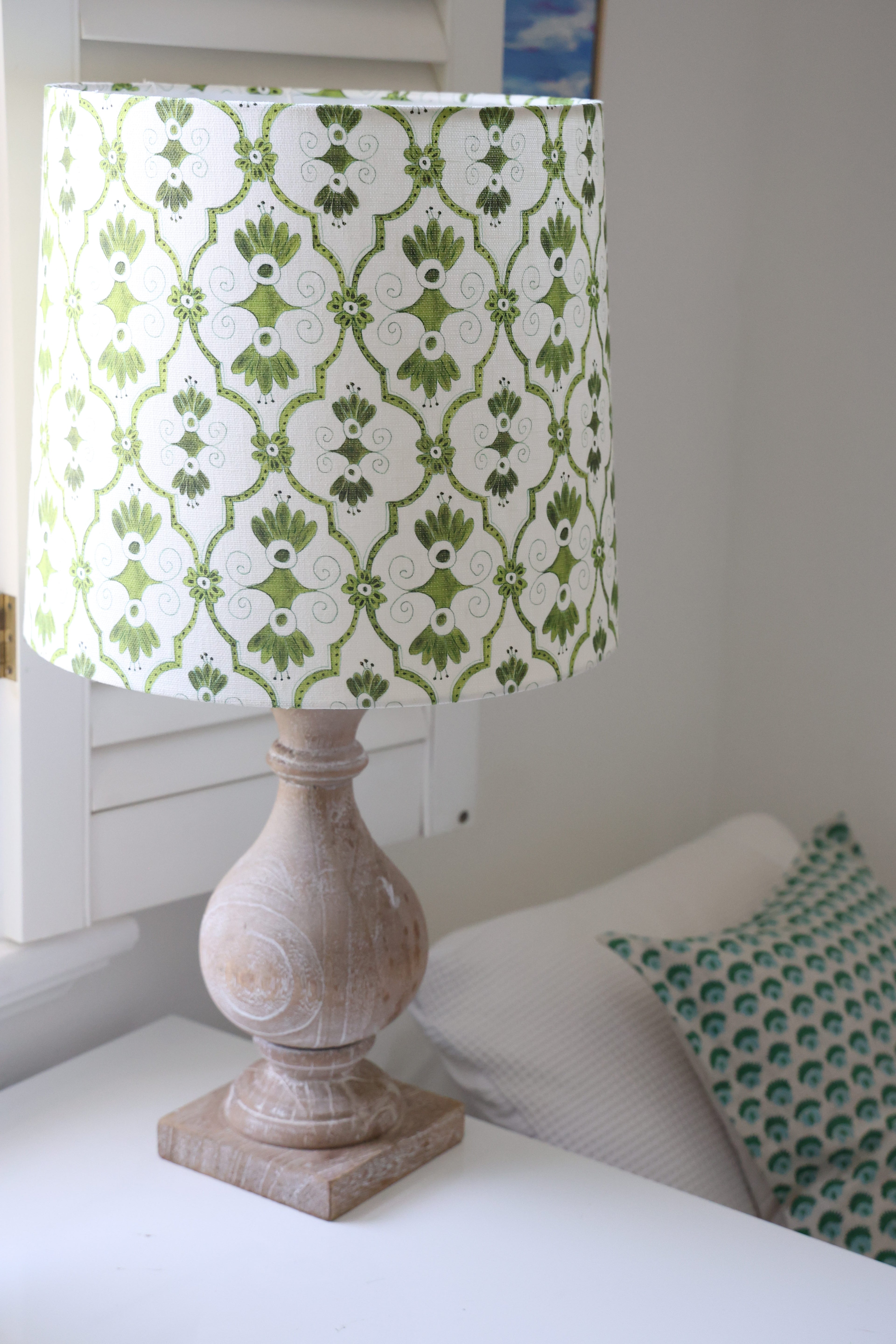 Ocre Designs 'Delft Green Lattice' Large Empire Lampshade