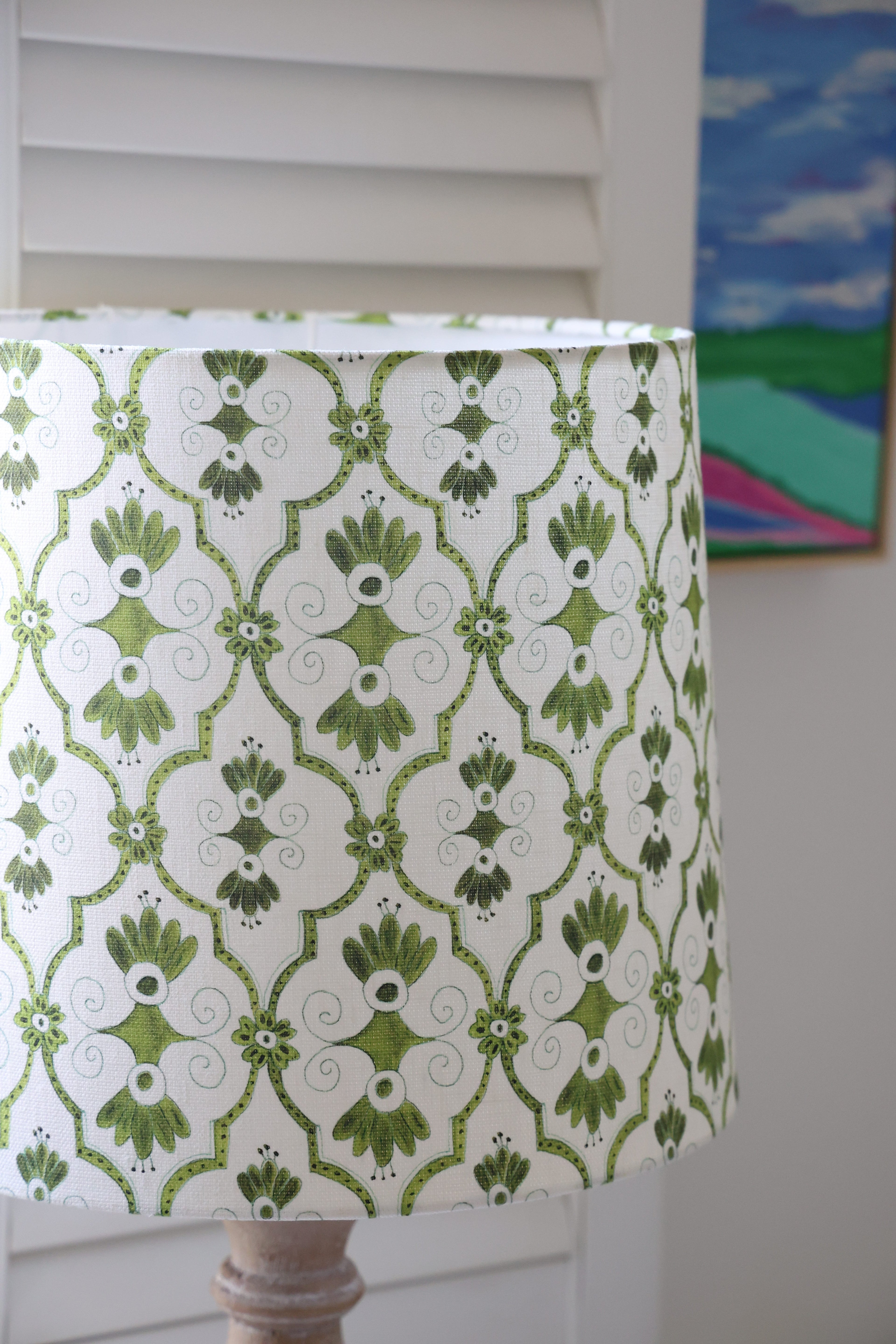 Ocre Designs 'Delft Green Lattice' Large Empire Lampshade