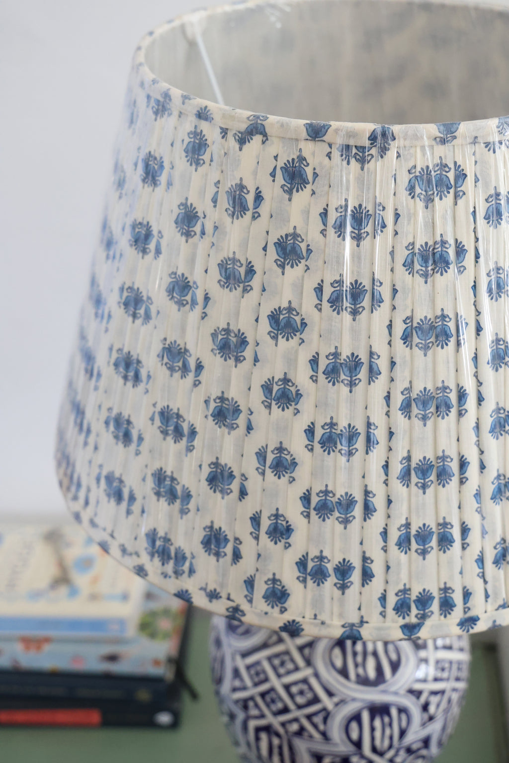 'Deep blue floral' pleated lampshade