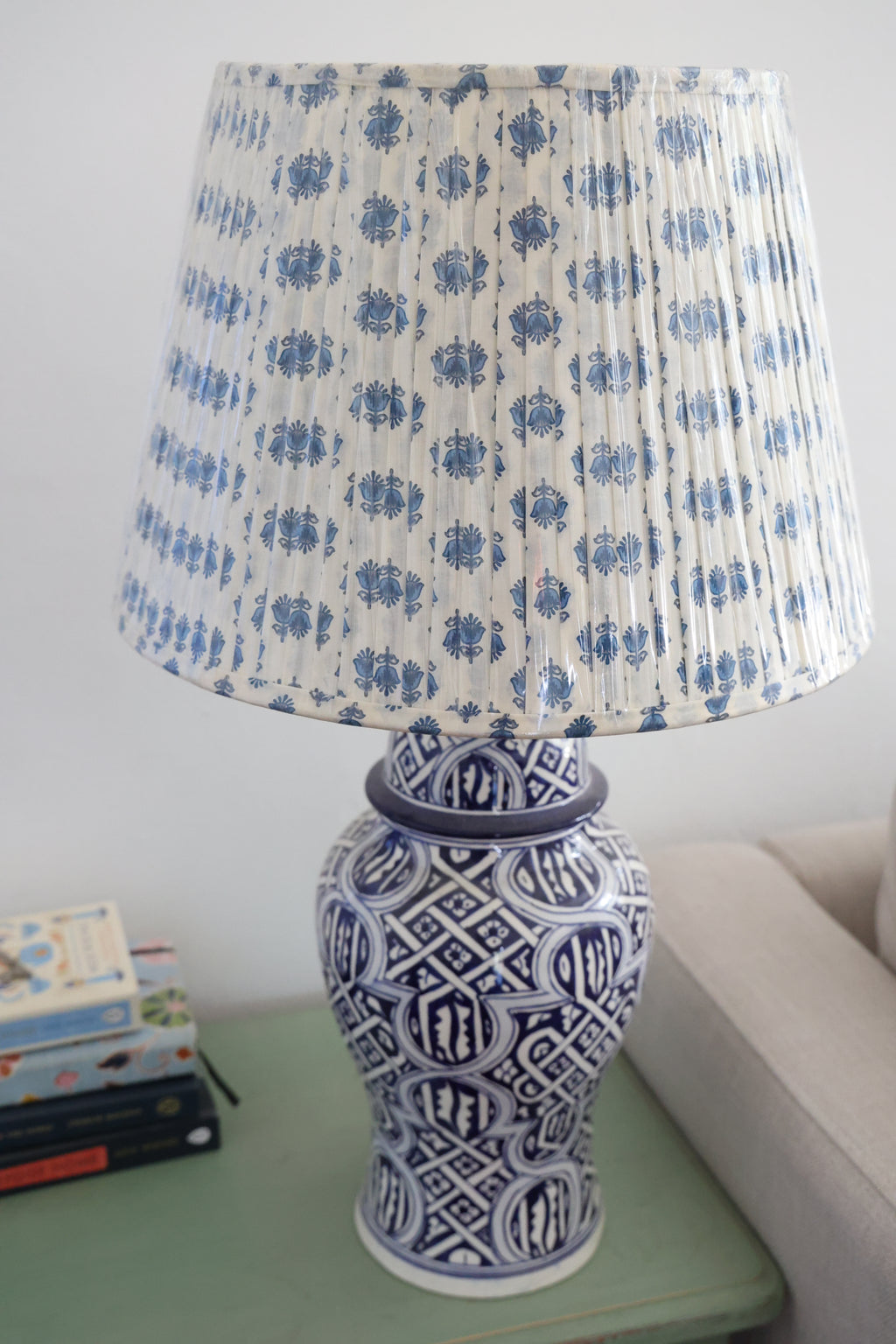 'Deep blue floral' pleated lampshade