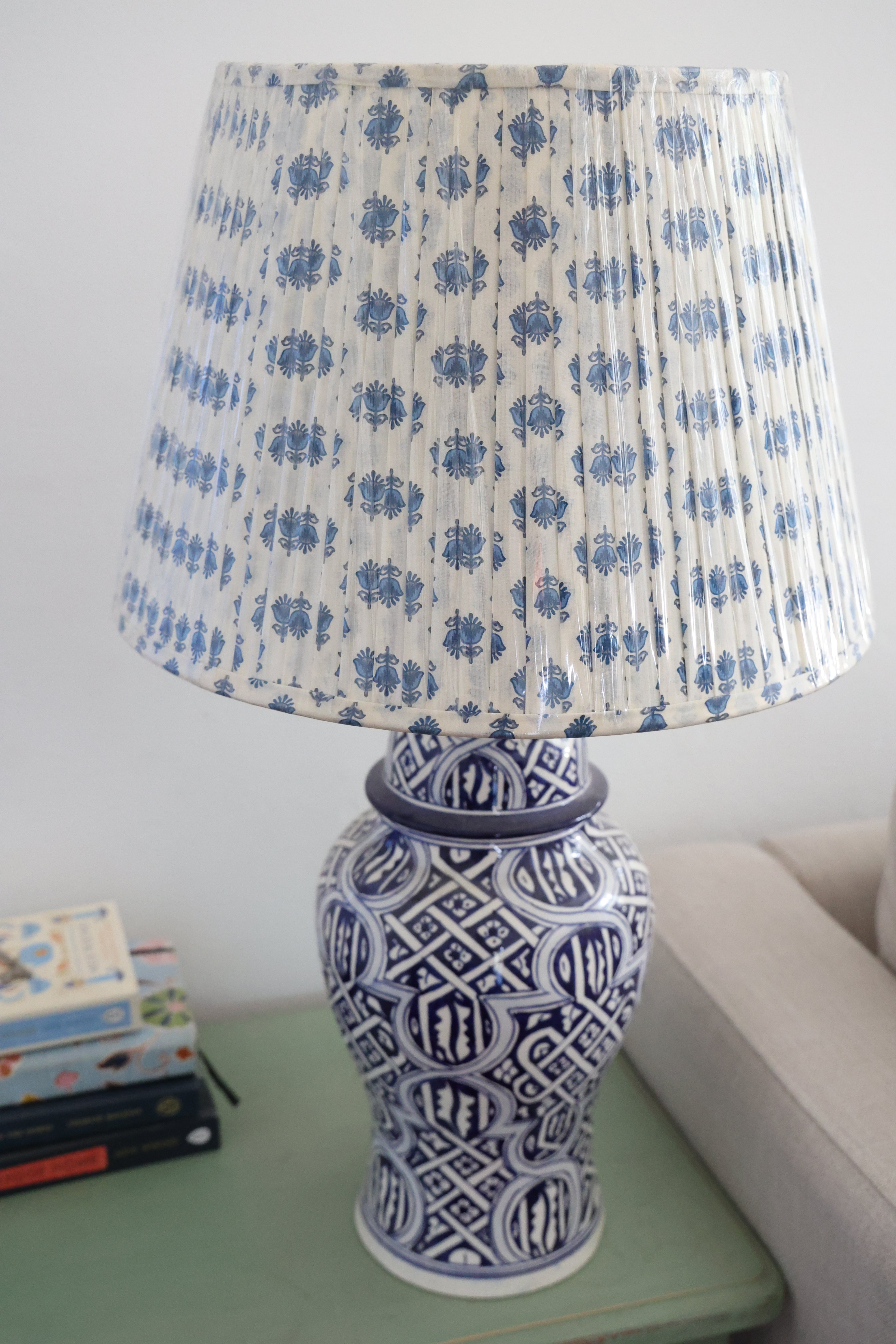 'Deep blue floral' pleated lampshade