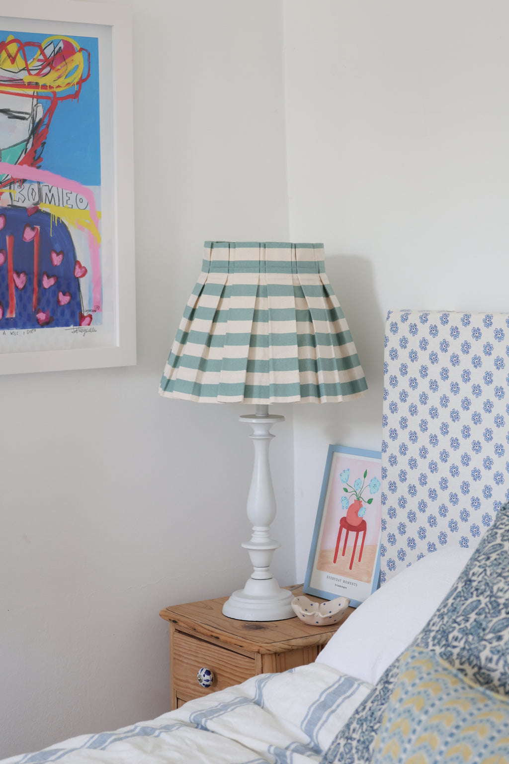 Alice Palmer 14" 'Sky blue box pleat lampshade'