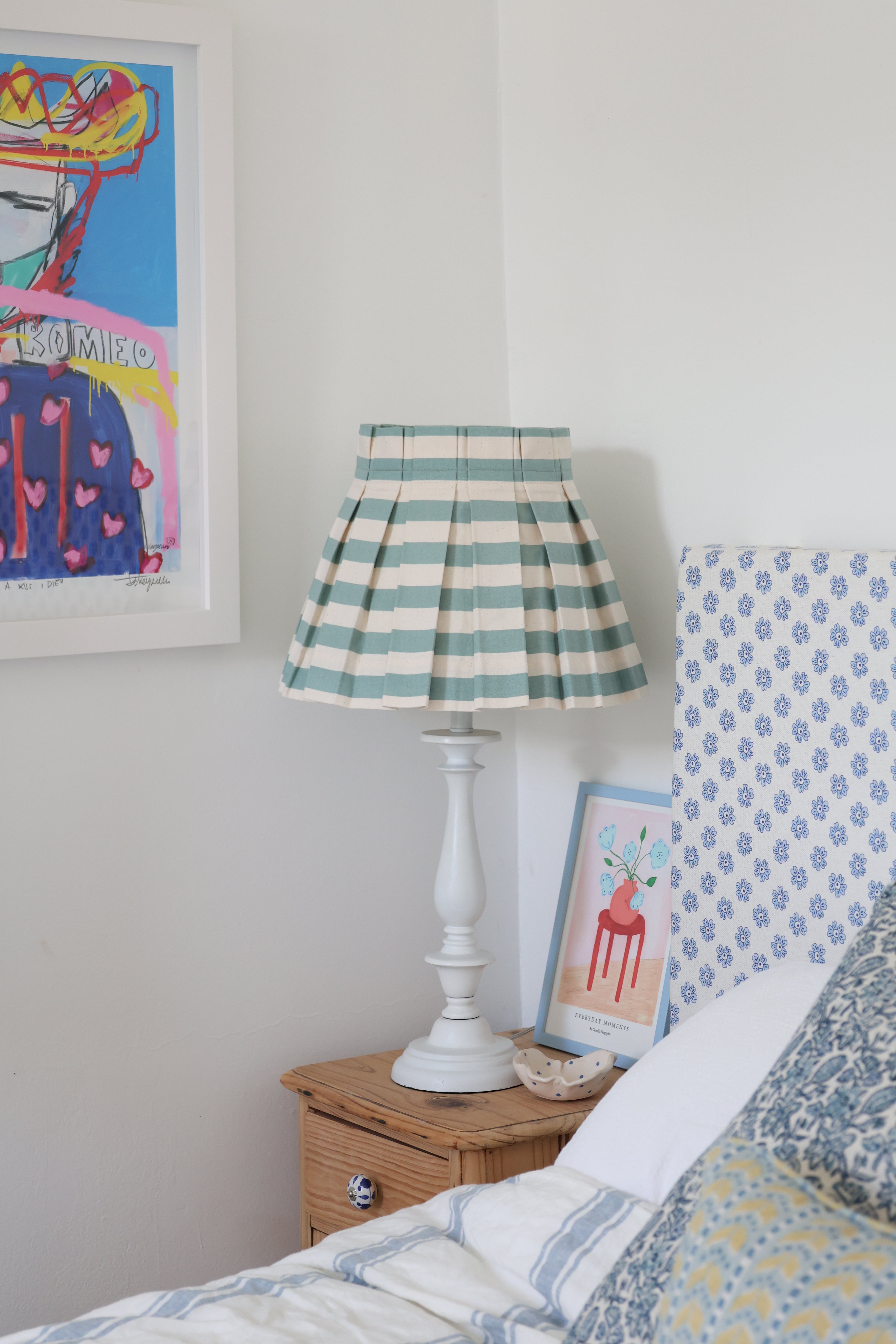 Alice Palmer 14" 'Sky blue box pleat lampshade'