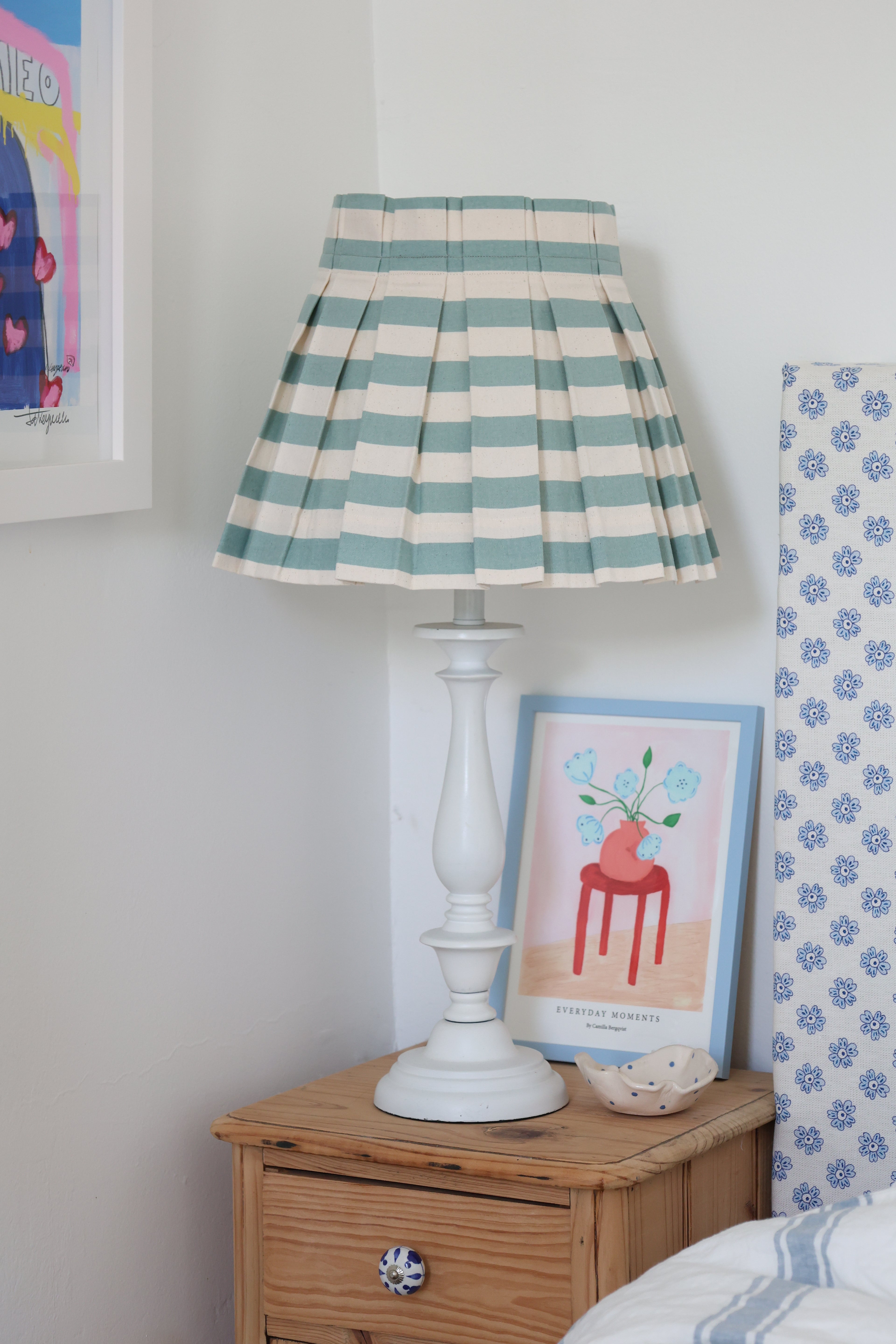 Alice Palmer 14" 'Sky blue box pleat lampshade'