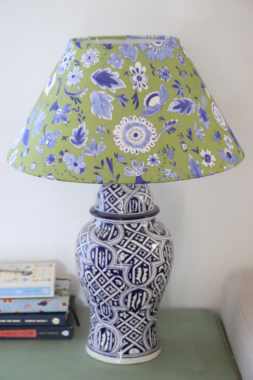 Ocre Designs 'Blue and Green Botanical' large conical lampshade